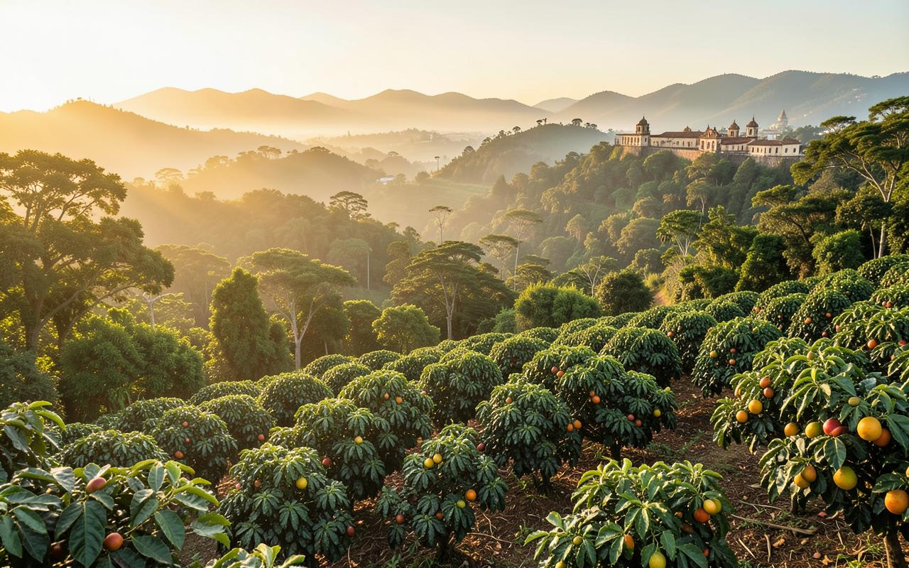 Paisaje agrícola colombiano entre montañas al amanecer